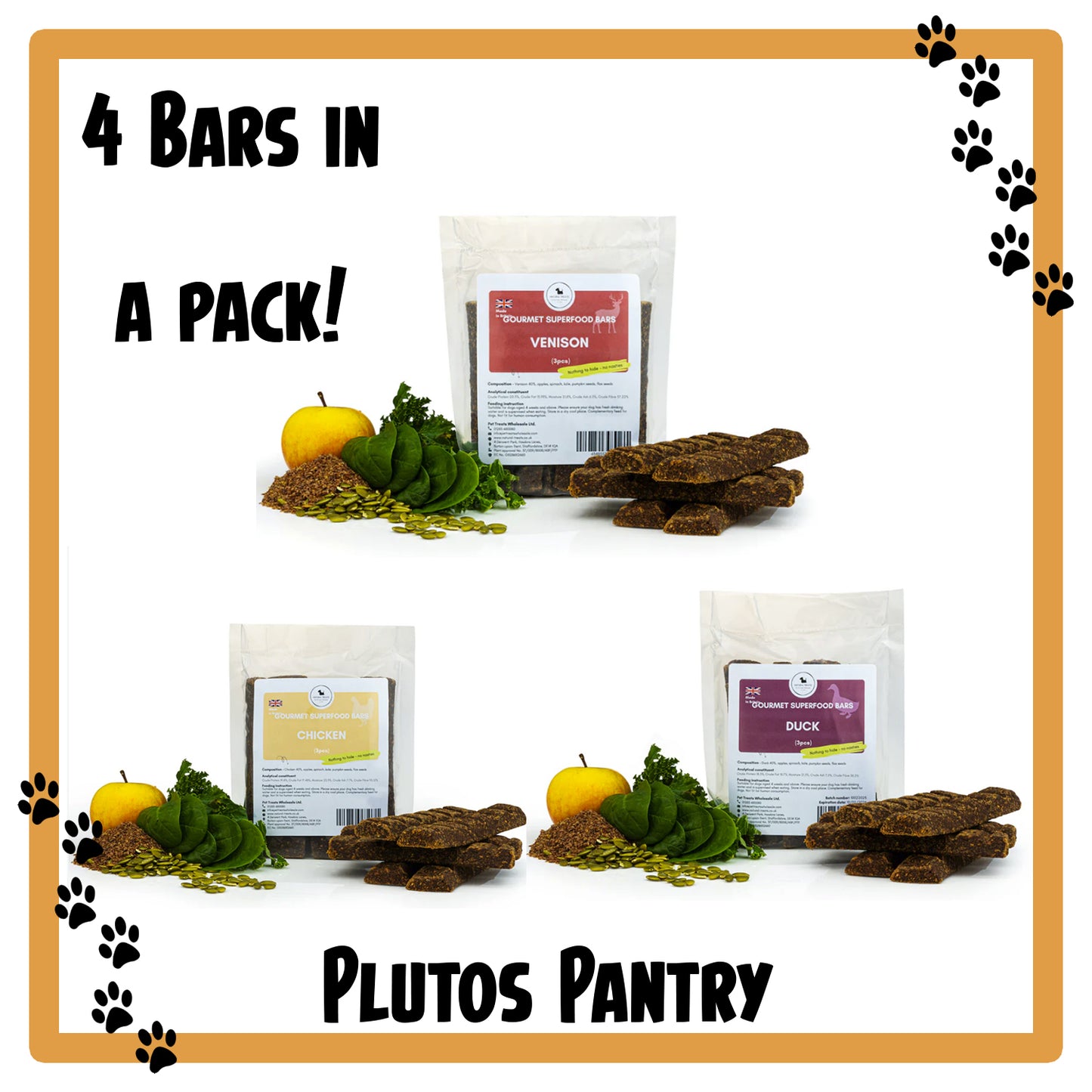 Gourmet Superfood Bars for Dogs - Natural and Healthy Treats - Pack of 4