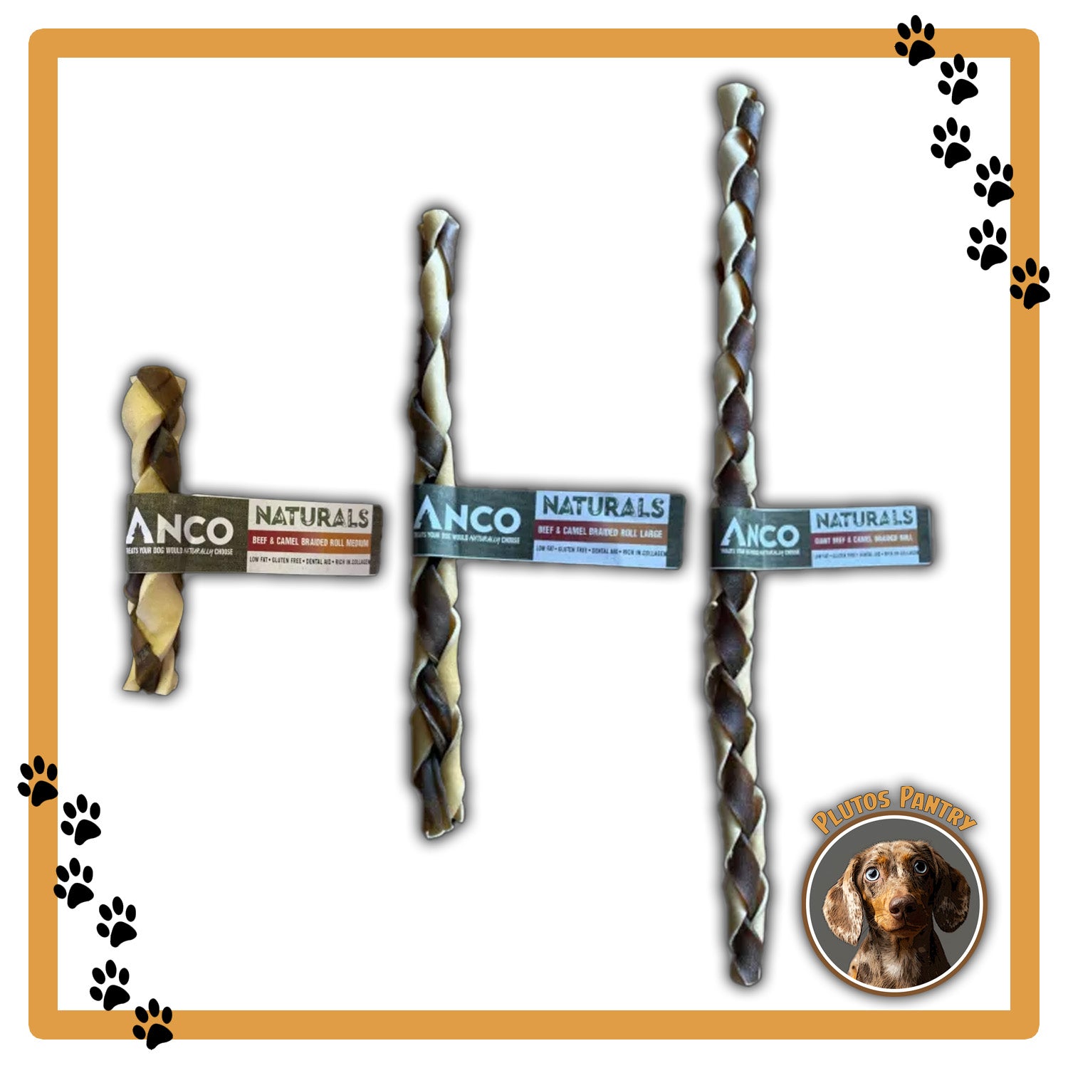 Anco Naturals Beef & Camel Braided Roll - 3 Sizes