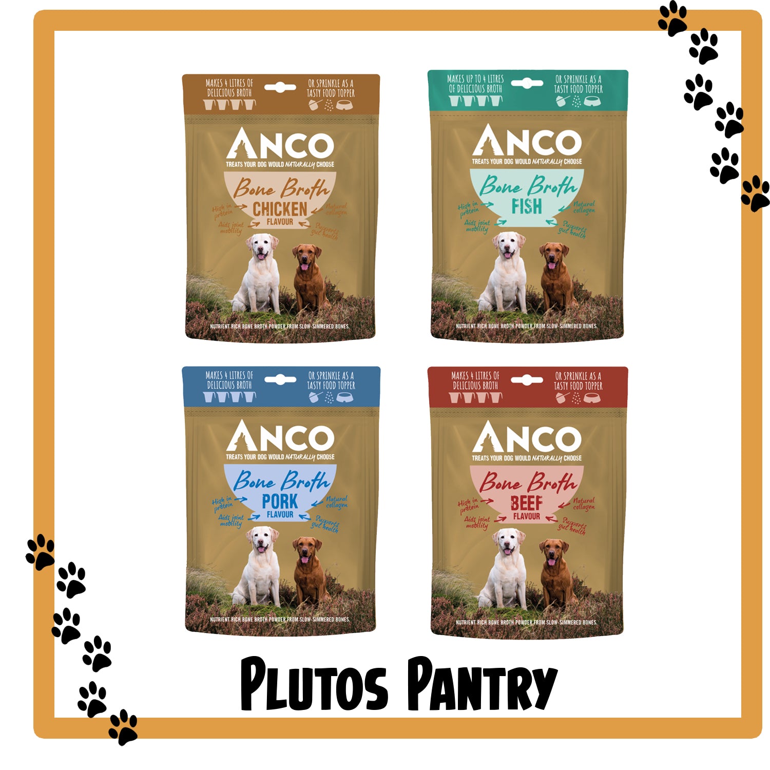Anco Bone Broth Powder For Dogs 120g - 4 Flavours -Pork, Chicken, Beef, Fish