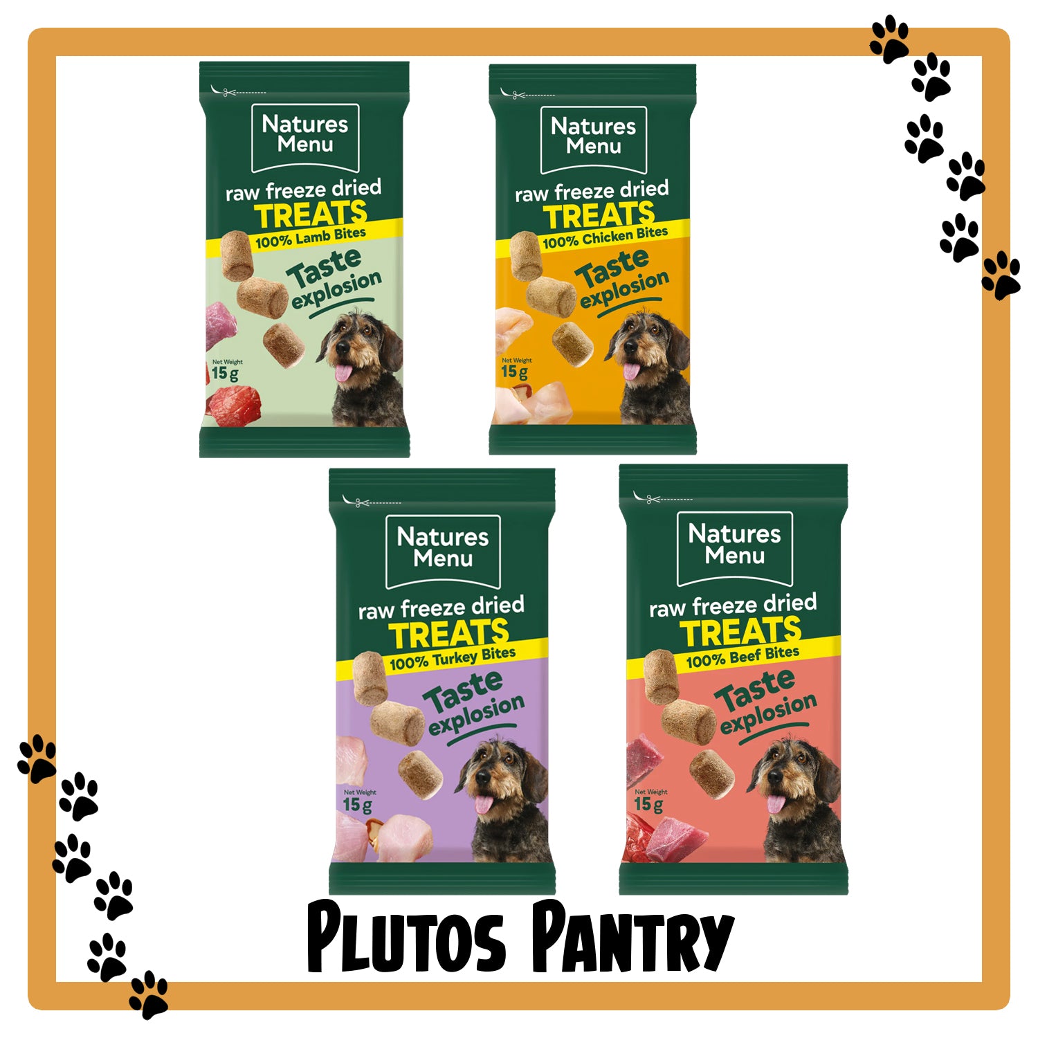 Natures Menu Freeze Dried Raw Dog Treats - 15g Pack for Dogs - 4 Flavours - Beef, Chicken, Lamb, Turkey